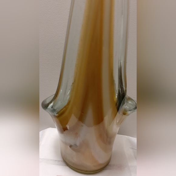 Vintage 15" Stretch Art Glass Basket Vase Browns Swirls Hand Blown Glass - Picture 8 of 9